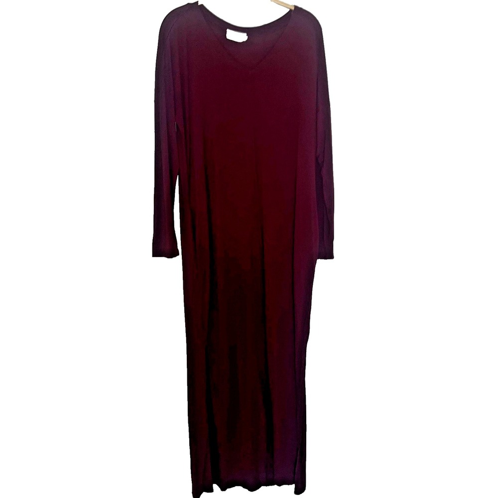 Dress Up Maroon‎ Long Sleeve V Neck Stretch Maxi Dress Pockets Rayon FSU Light